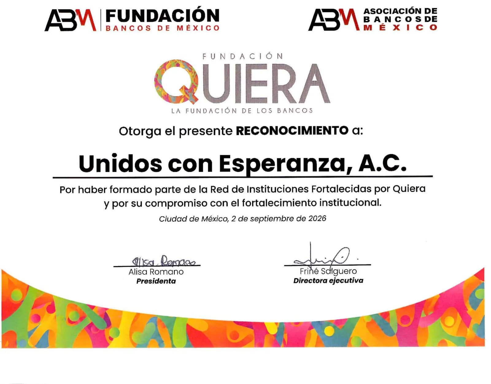 Reconocimiento de Fundación Quiera, la fundación de los bancos